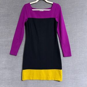 Milly Dress S Purple Yellow Colorblock Sheath Mod Stretch Minimalist Career Work